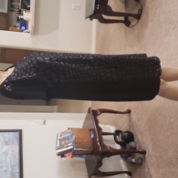 Calvin Klein L edgy shift dress sequin front little black dress - Picture 6 of 16